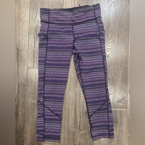 Lululemon Pace Rival Crop Space Dye Twist Leggings 6 Purple Stripe Pockets EUC - Picture 4 of 13